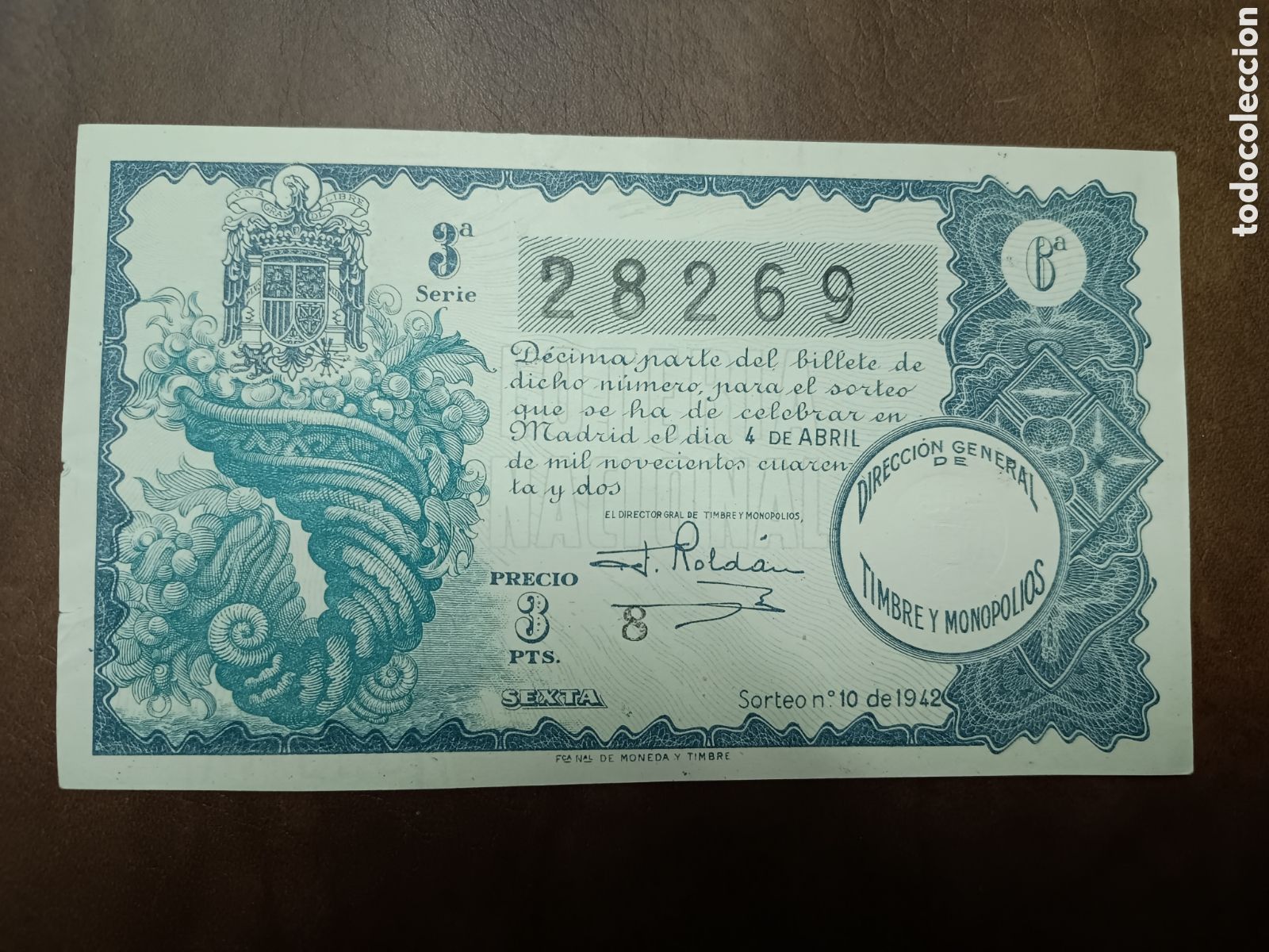 National Spanish Lottery: LOTER&Iacute;A NACIONAL N&ordm; 28269 - 4 ABRIL 1942 - SORTEO N&ordm; 10