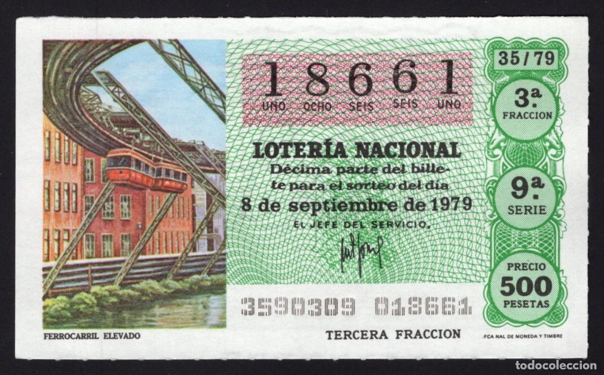 National Spanish Lottery: L. Nacional 8 Septiembre 1979. Ferrocarril elevado. N&ordm; 18661. Admon Sonsoles. &Aacute;vila. Desaparecida.