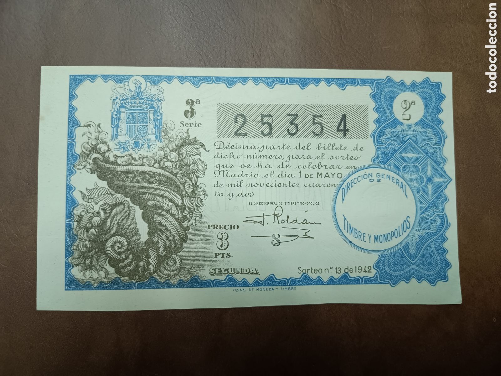 National Spanish Lottery: LOTER&Iacute;A NACIONAL N&ordm; 25354 - 1 MAYO 1942 - SORTEO N&ordm; 13