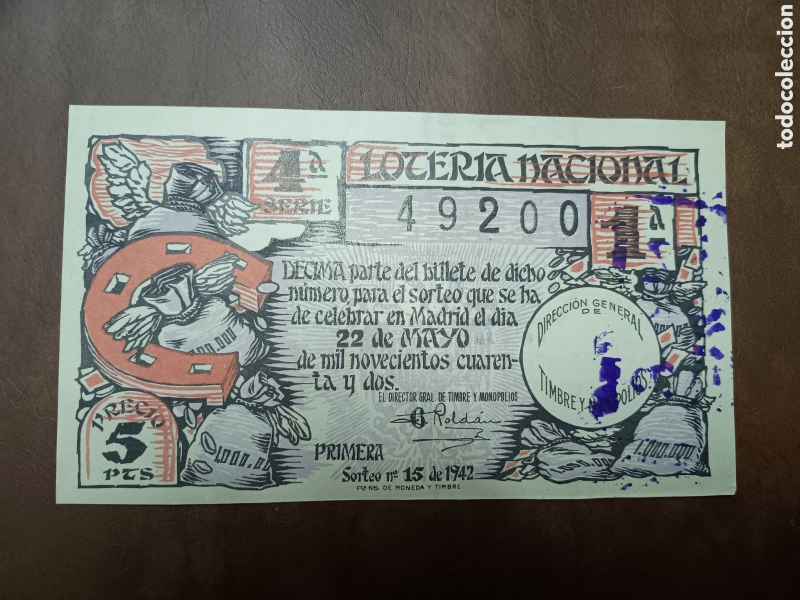 National Spanish Lottery: LOTER&Iacute;A NACIONAL N&ordm; 49200 - 22 MAYO 1942 - SORTEO N&ordm; 15