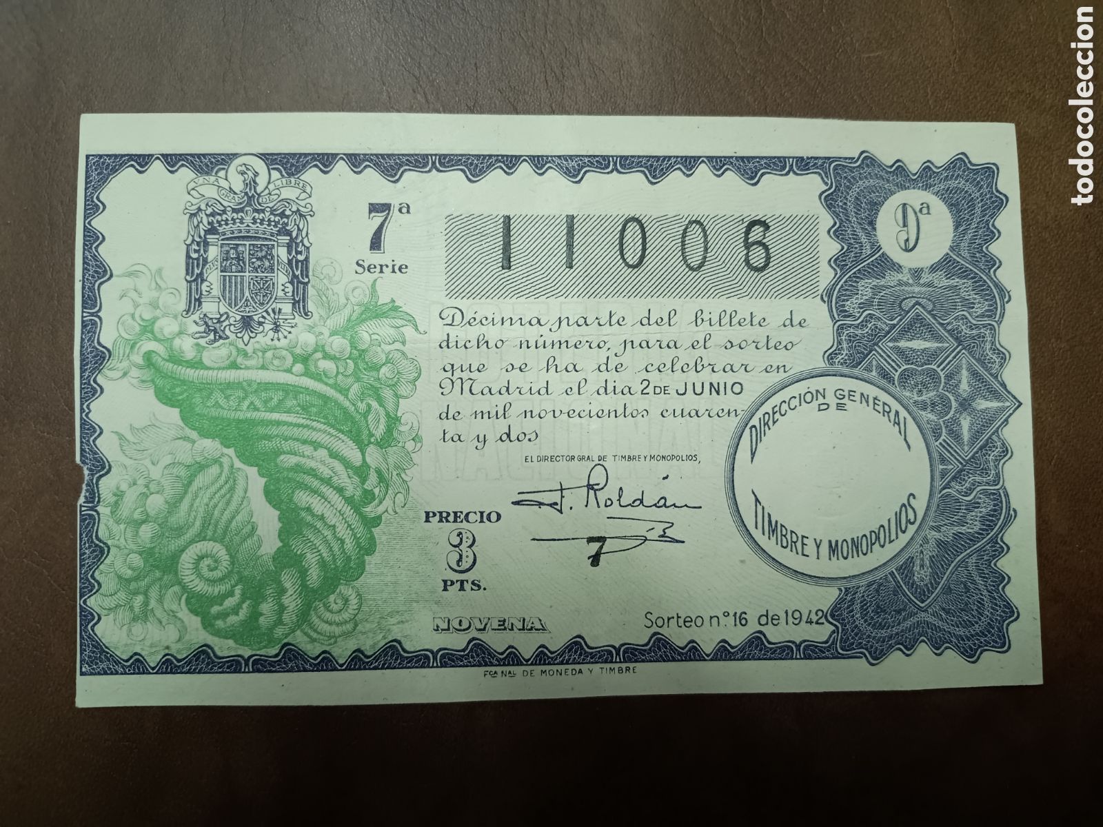 National Spanish Lottery: LOTER&Iacute;A NACIONAL N&ordm; 11006 - 2 JUNIO 1942 - SORTEO N&ordm; 16