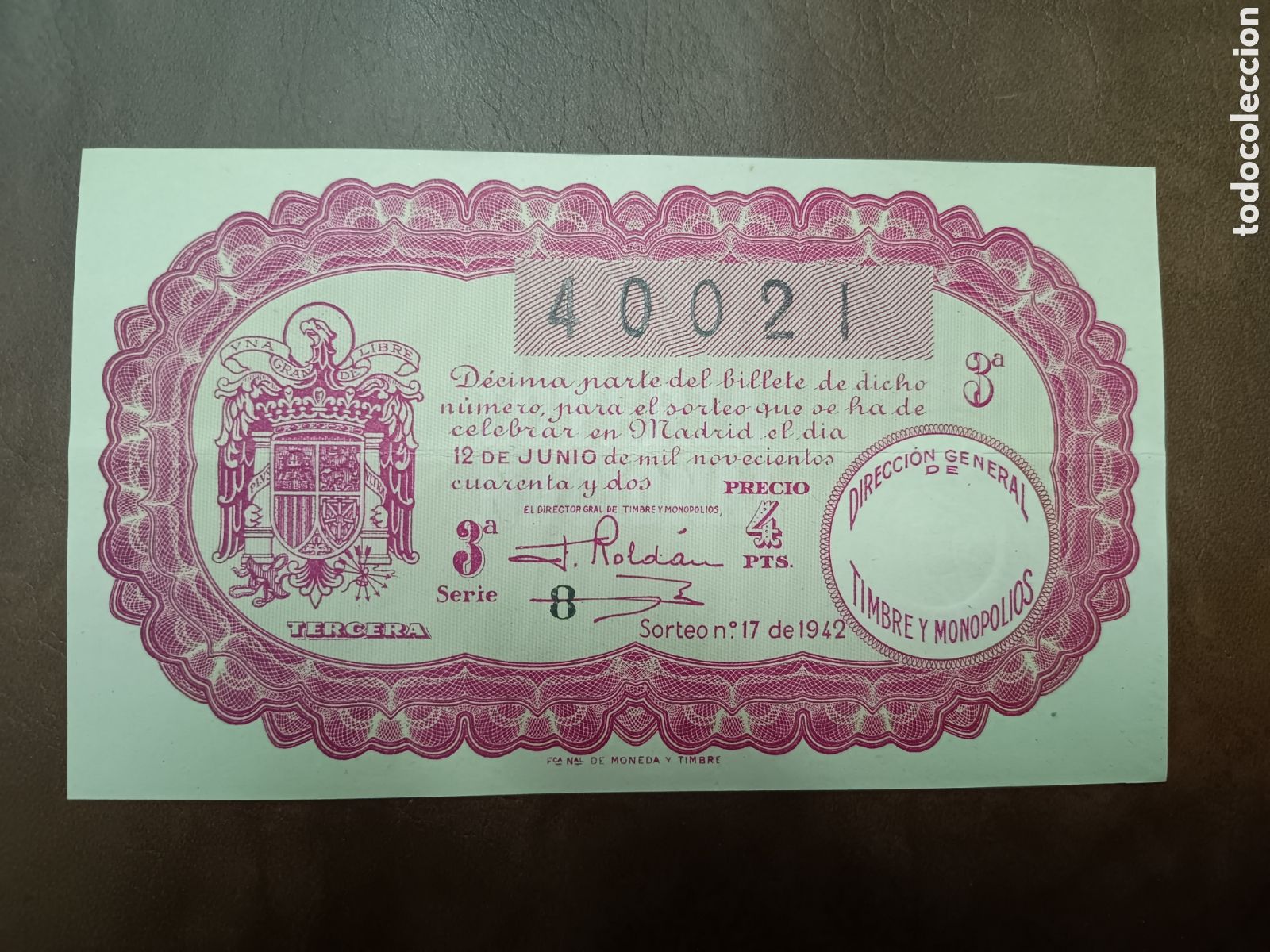 Loter&iacute;a Nacional: LOTER&Iacute;A NACIONAL N&ordm; 40021 - 12 JUNIO 1942 - SORTEO N&ordm; 17
