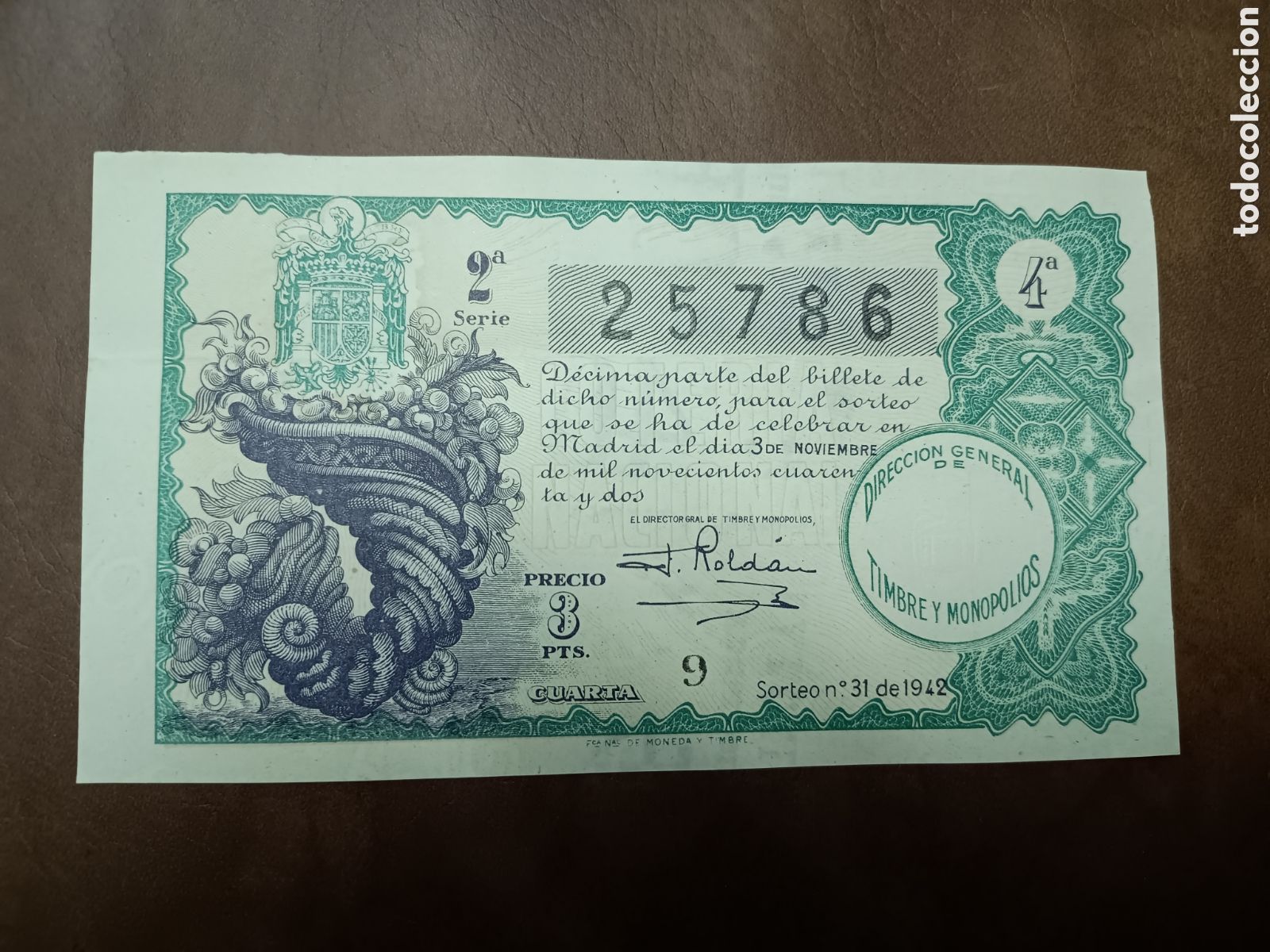 Loter&iacute;a Nacional: LOTER&Iacute;A NACIONAL N&ordm; 25786 - 3 NOVIEMBRE 1942 - SORTEO N&ordm; 31