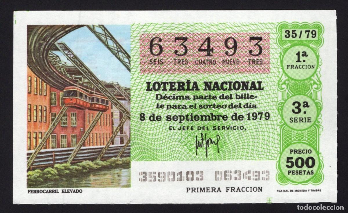 Lotaria Nacional: L. Nacional 8 Septiembre 1979. Ferrocarril Elevado. N&ordm; 63493. Admon Sonsoles. &Aacute;vila. Desaparecida.