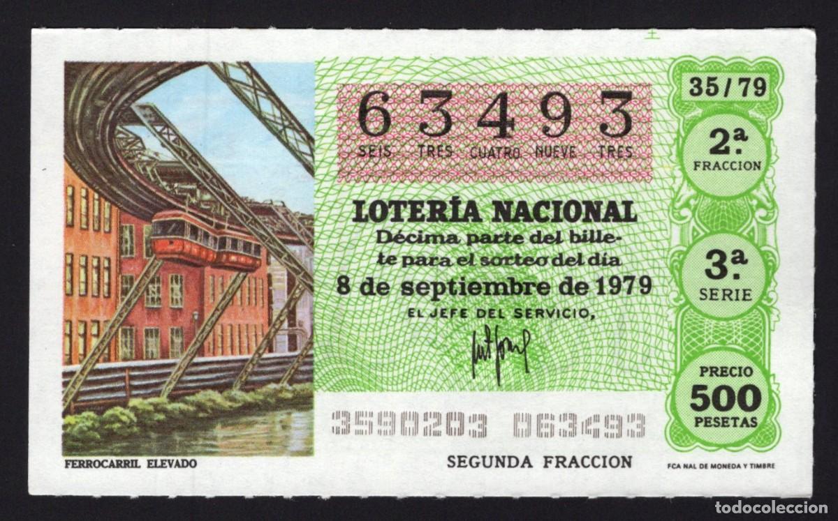 Lotaria Nacional: L. Nacional 8 Septiembre 1979. Ferrocarril Elevado. N&ordm; 63493. Admon Sonsoles. &Aacute;vila. Desaparecida.