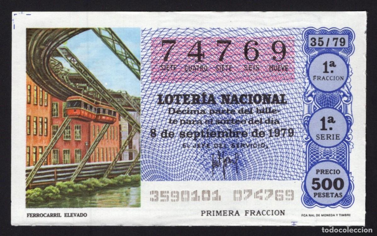 Lotaria Nacional: L. Nacional 8 Septiembre 1979. Ferrocarril Elevado. N&ordm; 63493. Admon Sonsoles. &Aacute;vila. Desaparecida.