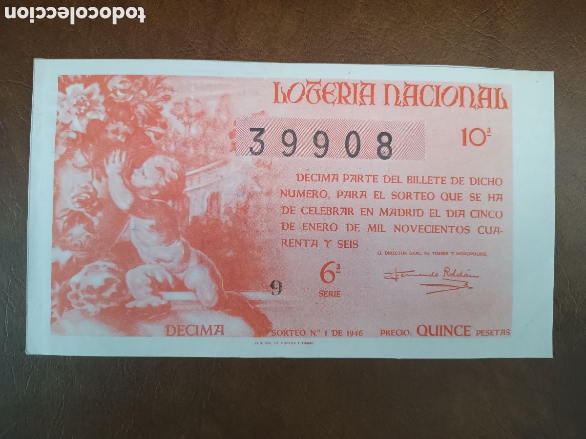Lotaria Nacional: LOTER&Iacute;A NACIONAL N&ordm; 39908 - 5 ENERO 1946 - SORTEO N&ordm; 1