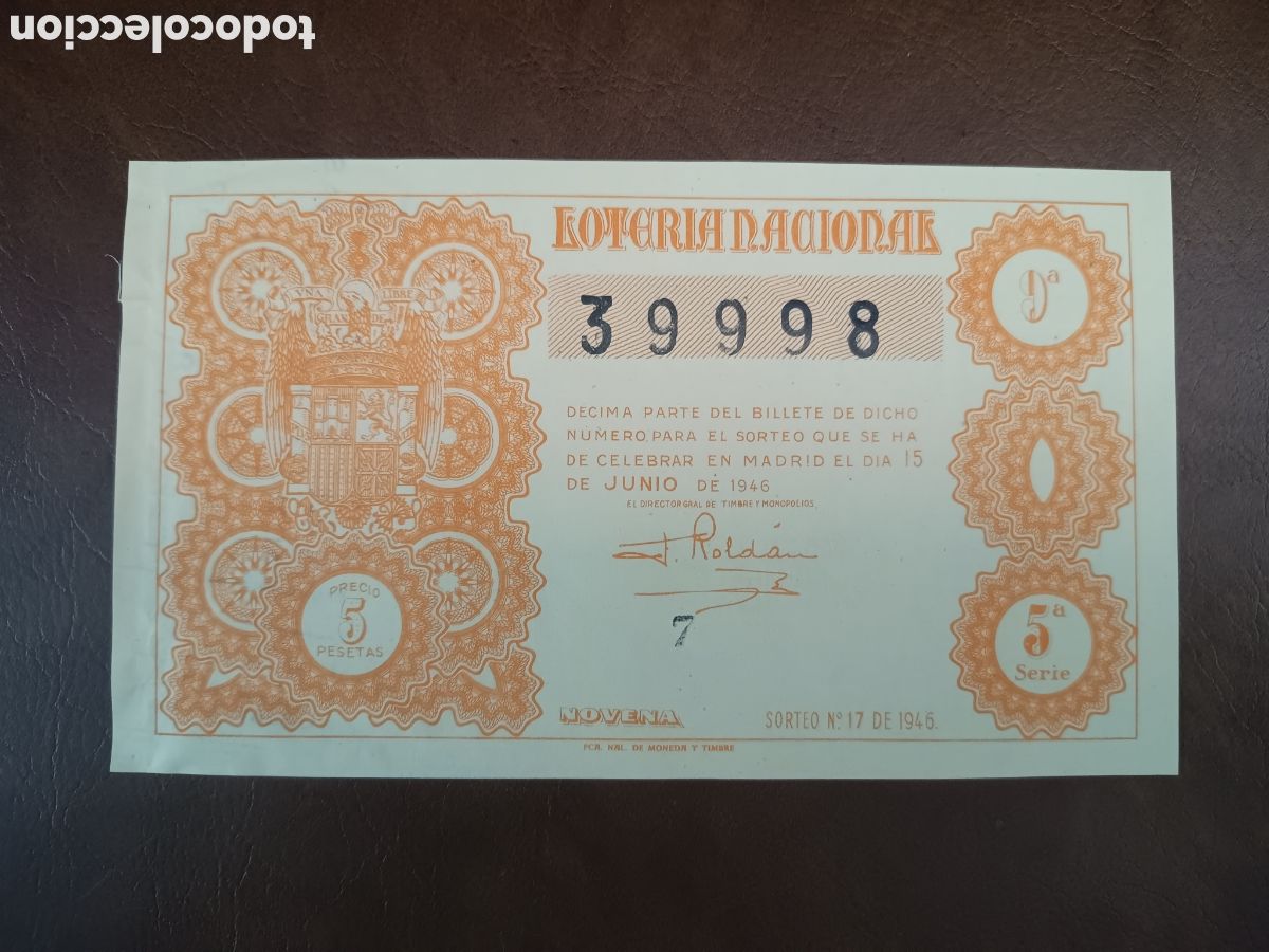 Lotaria Nacional: LOTER&Iacute;A NACIONAL N&ordm; 39998 - 15 JUNIO 1946 - SORTEO N&ordm; 17