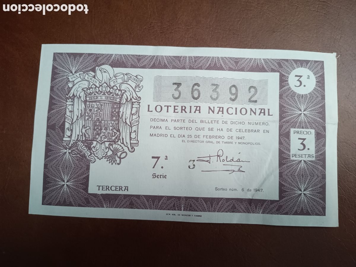 Nationale spanische Lotterie: LOTER&Iacute;A NACIONAL N&ordm; 36392 - 25 FEBRERO 1947 - SORTEO N&ordm; 6