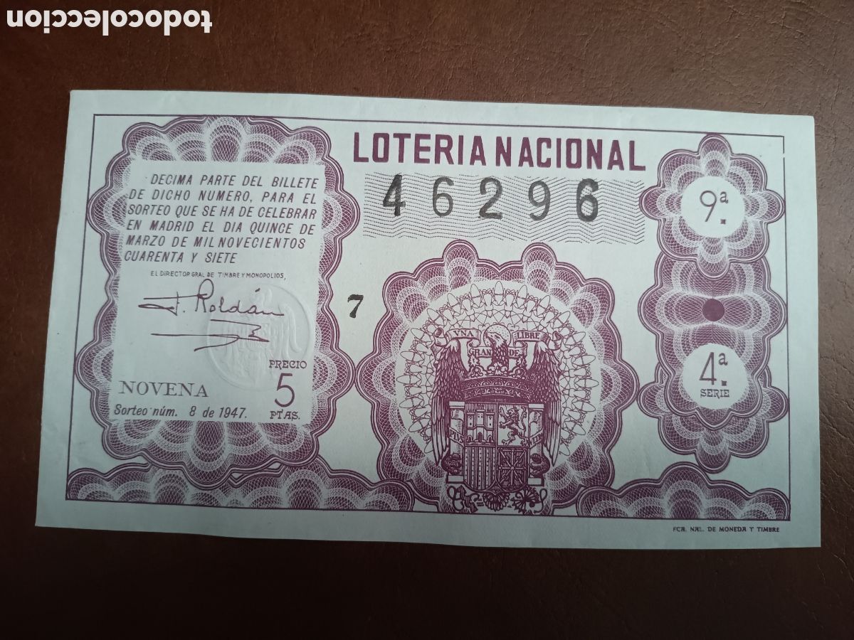 Loter&iacute;a Nacional: LOTER&Iacute;A NACIONAL N&ordm; 46296 - 15 MARZO 1947 - SORTEO N&ordm; 8
