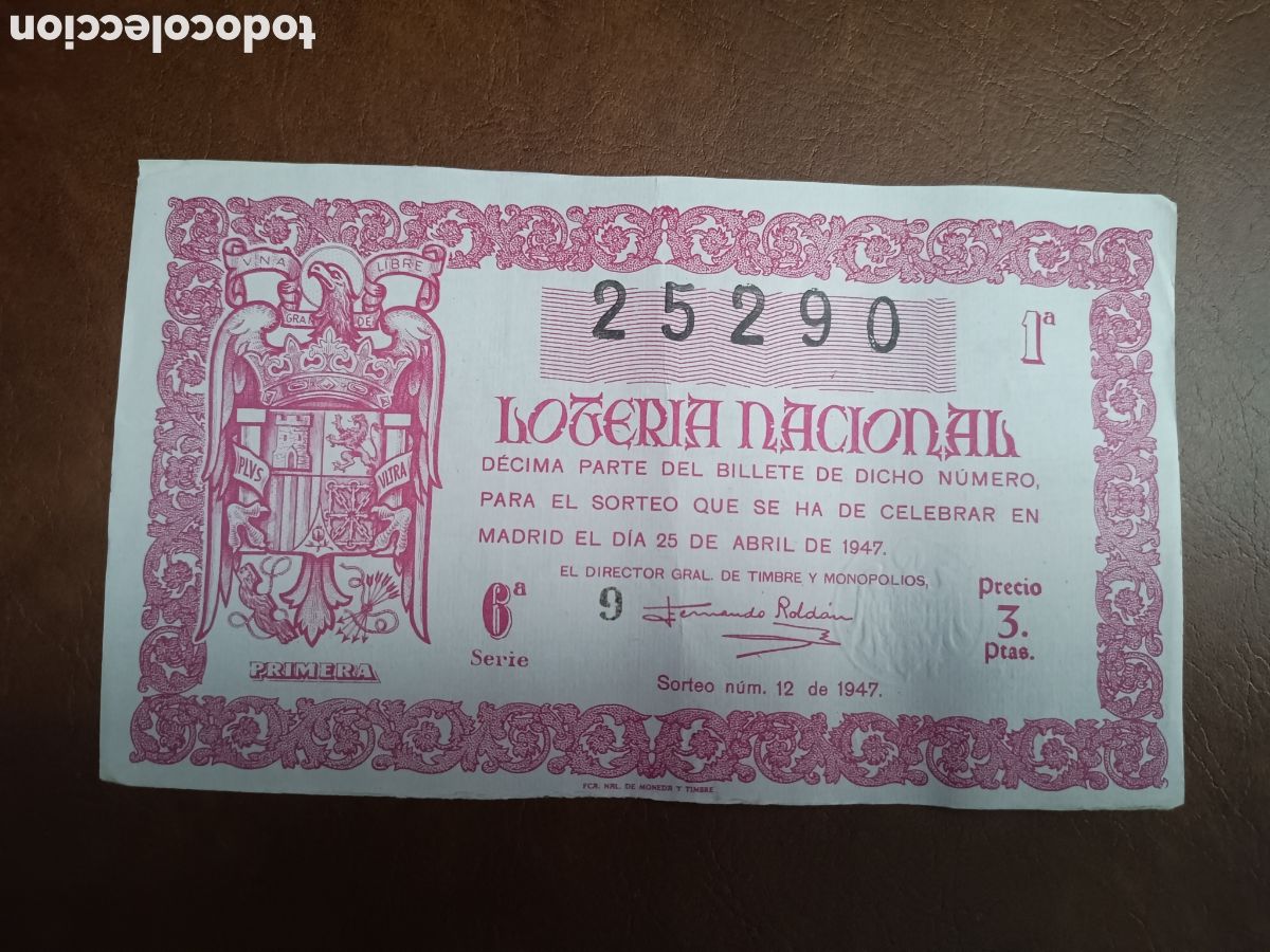Nationale spanische Lotterie: LOTER&Iacute;A NACIONAL N&ordm; 25290 - 25 ABRIL 1947 - SORTEO N&ordm; 12