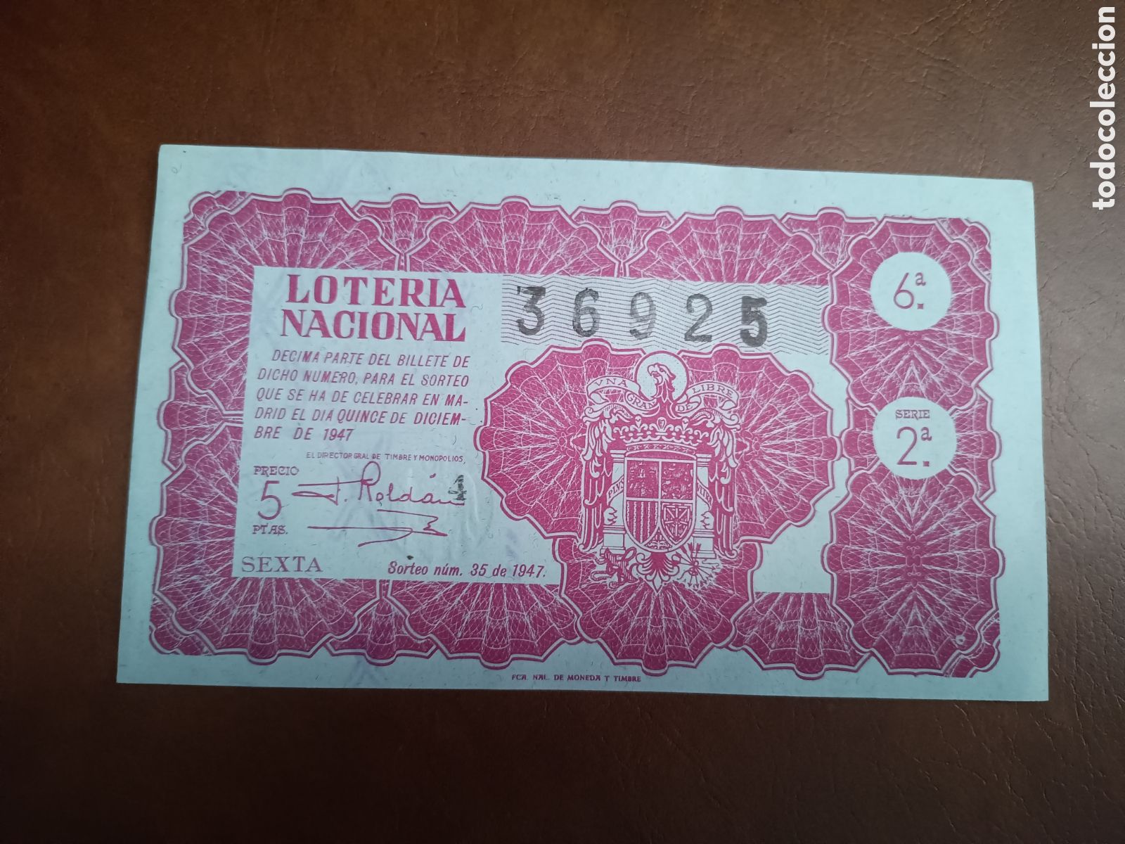 Nationale spanische Lotterie: LOTER&Iacute;A NACIONAL N&ordm; 36925 - 15 DICIEMBRE 1947 - SORTEO N&ordm; 35
