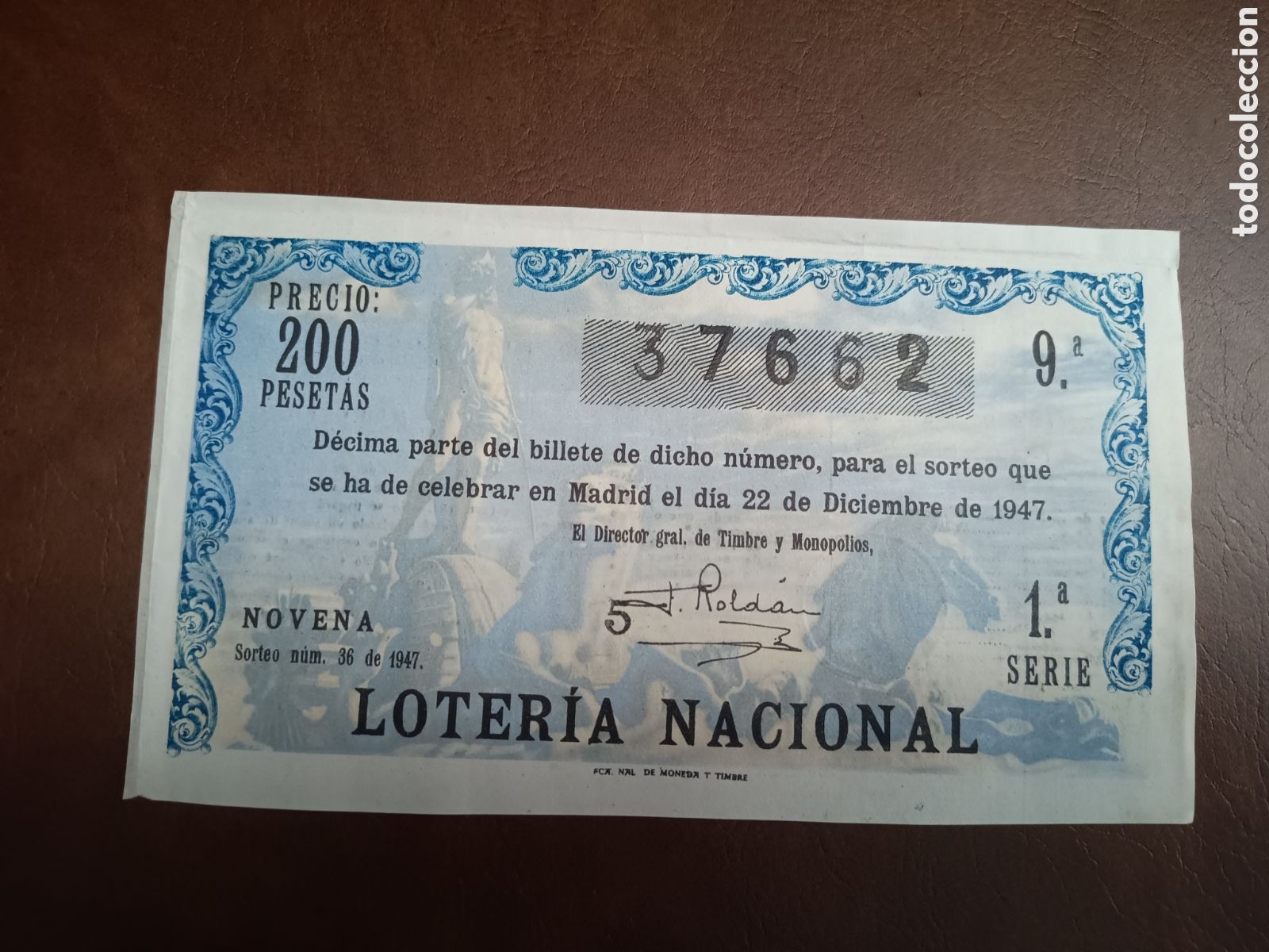 Nationale spanische Lotterie: LOTER&Iacute;A NACIONAL N&ordm; 37662 - 22 DICIEMBRE 1947 - SORTEO N&ordm; 36 - NAVIDAD