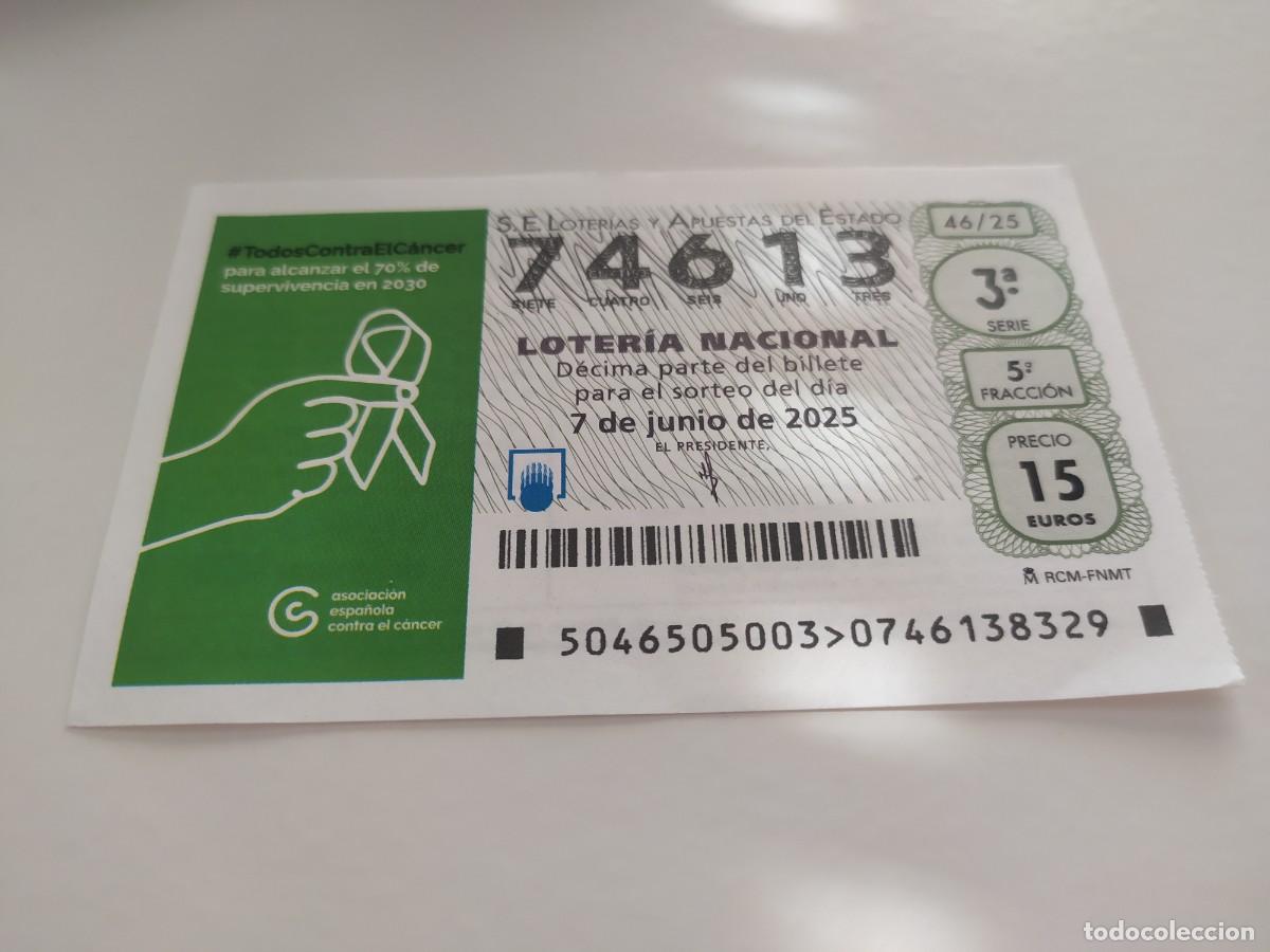 Nationale spanische Lotterie: 1 DECIMO LOTERIA NACIONAL SABADO 7 JUNIO 2025 - 46/25 TODOS CONTRA EN CANCER
