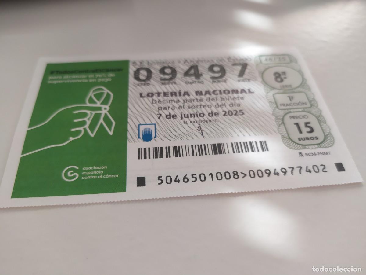 Nationale spanische Lotterie: 1 DECIMO LOTERIA NACIONAL SABADO 7 JUNIO 2025 - 46/25 TODOS CONTRA EN CANCER