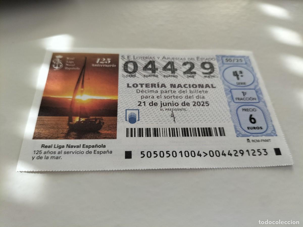 National Spanish Lottery: 1 DECIMO LOTERIA NACIONAL SABADO 21 JUNIO 2025 - 50/25 REAL LIGA NAVAL ESPA&Ntilde;OLA VELERO - BARCO