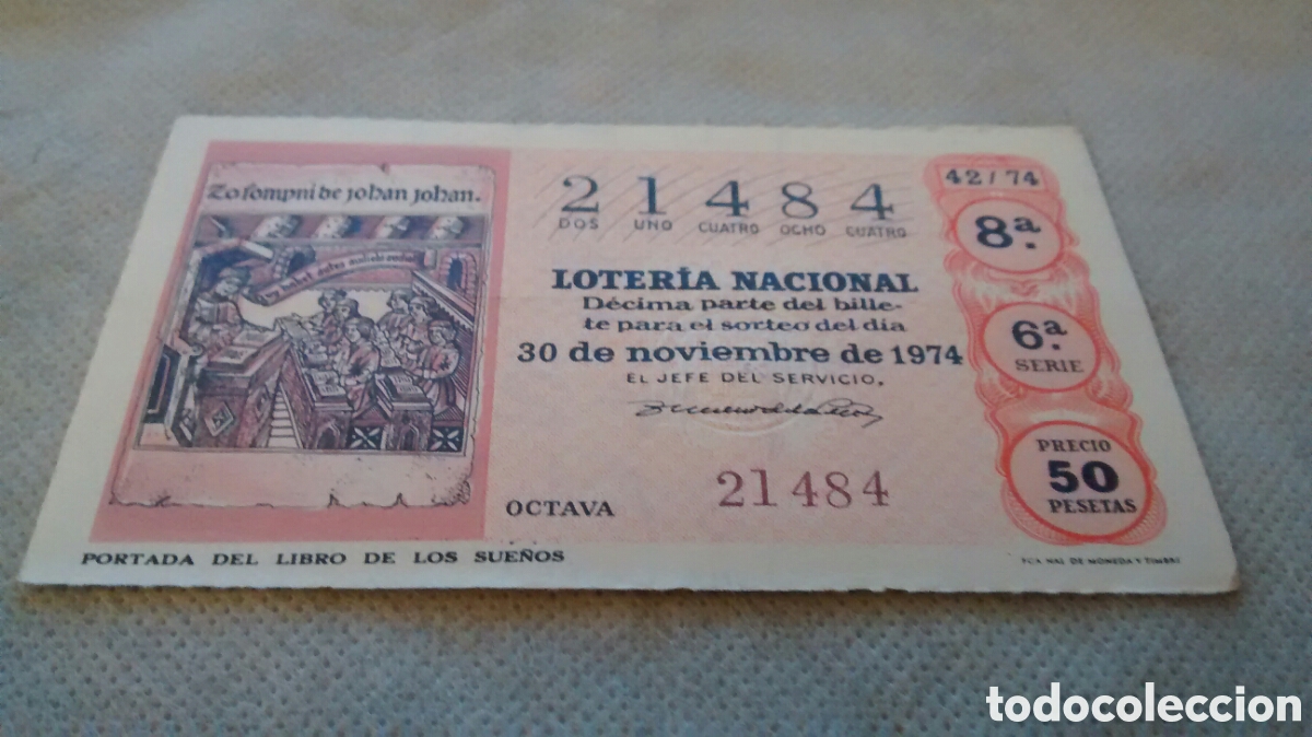 National Spanish Lottery: DECIMO DE LA LOTERIA NACIONAL. SORTEO 24 AGOSTO 1974 30/74 COMPOSICION TIPOGRAFICA CHIVALETES