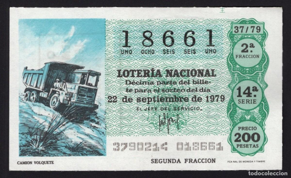 National Spanish Lottery: L . Nacional 22 Septiembre 1979. Cami&oacute;n Volquete. N&ordm; 18661. Admon 2 Sonsoles. &Aacute;vila. Desaparecida.