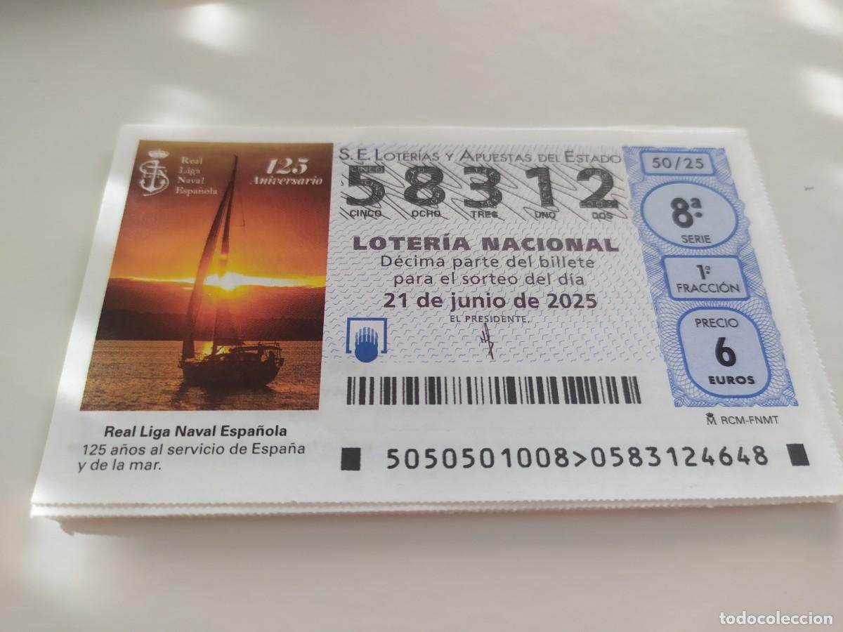National Spanish Lottery: 1 DECIMO LOTERIA NACIONAL SABADO 21 JUNIO 2025 - 50/25 REAL LIGA NAVAL ESPA&Ntilde;OLA VELERO - BARCO