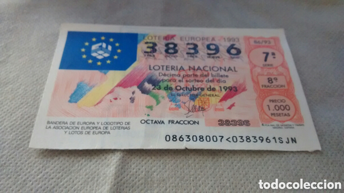 National Spanish Lottery: DECIMO DE LA LOTERIA NACIONAL. SORTEO 23 OCTUBRE 1993 86/93 LOTERIA EUROPEA, BANDERA DE EUROPA