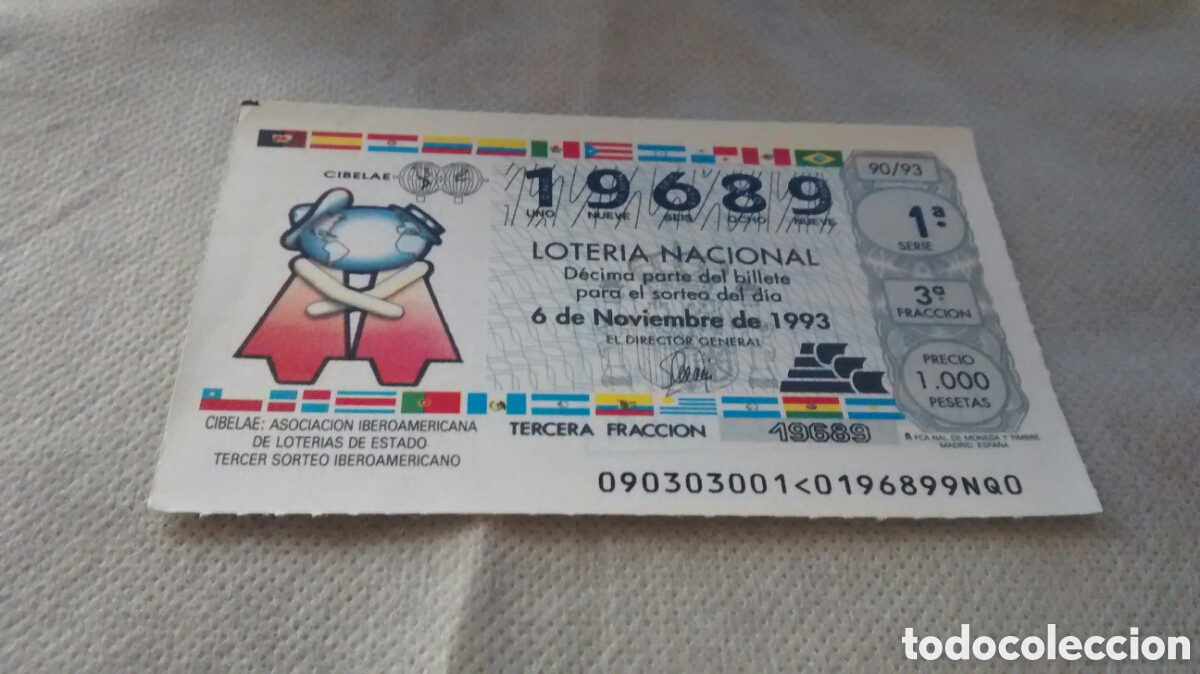 National Spanish Lottery: DECIMO DE LA LOTERIA NACIONAL. SORTEO 23 OCTUBRE 1993 90/93 CIBELAE