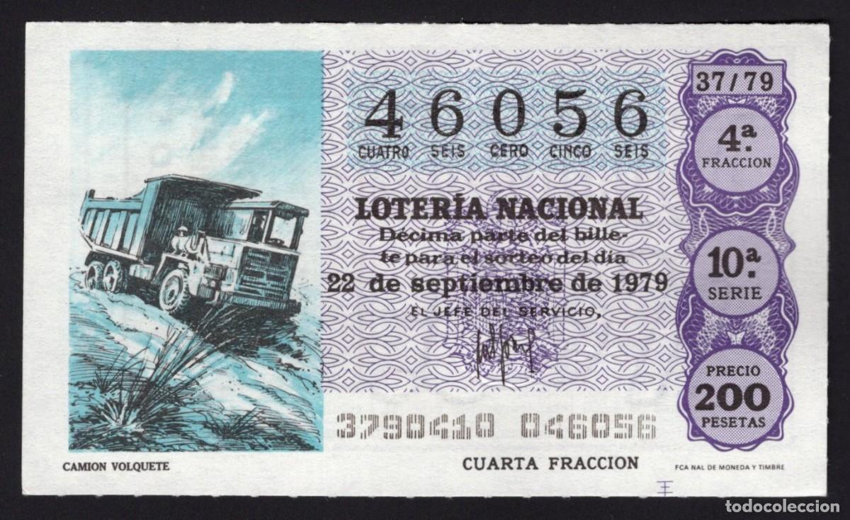 National Spanish Lottery: L. Nacional 22 Septiembre 1979. Cami&oacute;n Volquete. n&ordm; 46056. Admon Sonsoles. &Aacute;vila. Desaparecida.