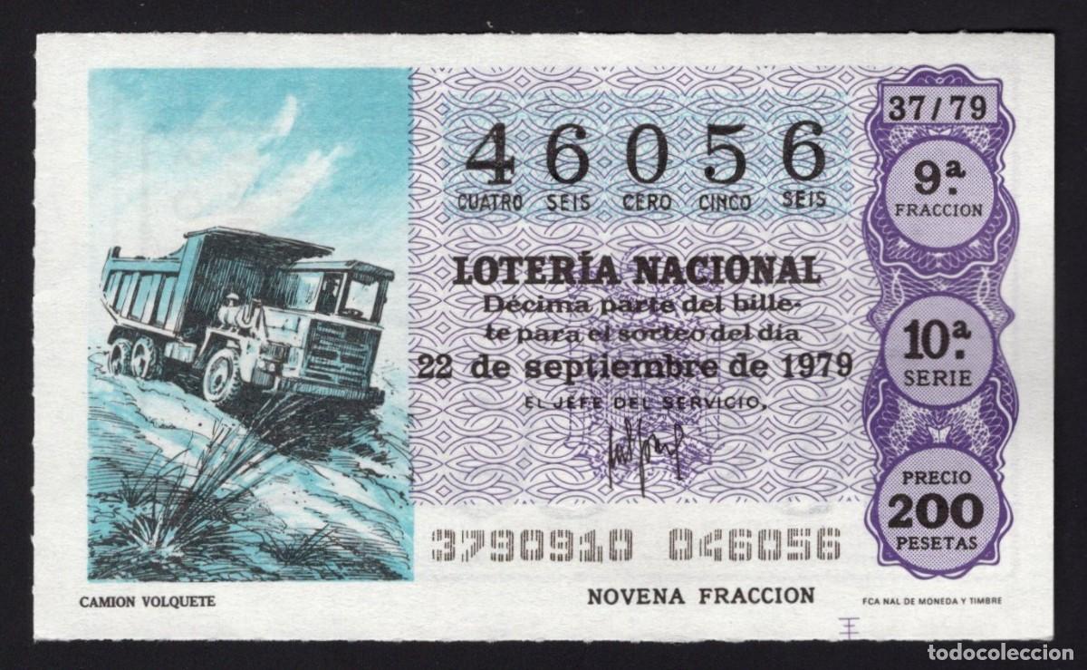 National Spanish Lottery: L. Nacional 22 Septiembre 1979. Cami&oacute;n Volquete. n&ordm; 46056. Admon Sonsoles. &Aacute;vila. Desaparecida.