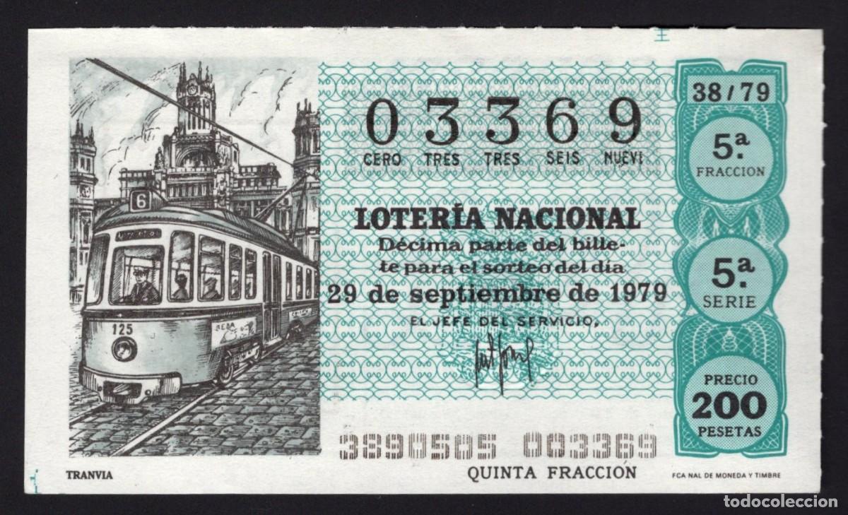 National Spanish Lottery: L. Nacional 29 Septiembre 1979. Tranv&iacute;a. N&ordm; 03369. Admon 2 Sonsoles. &Aacute;vila. Desaparecida.