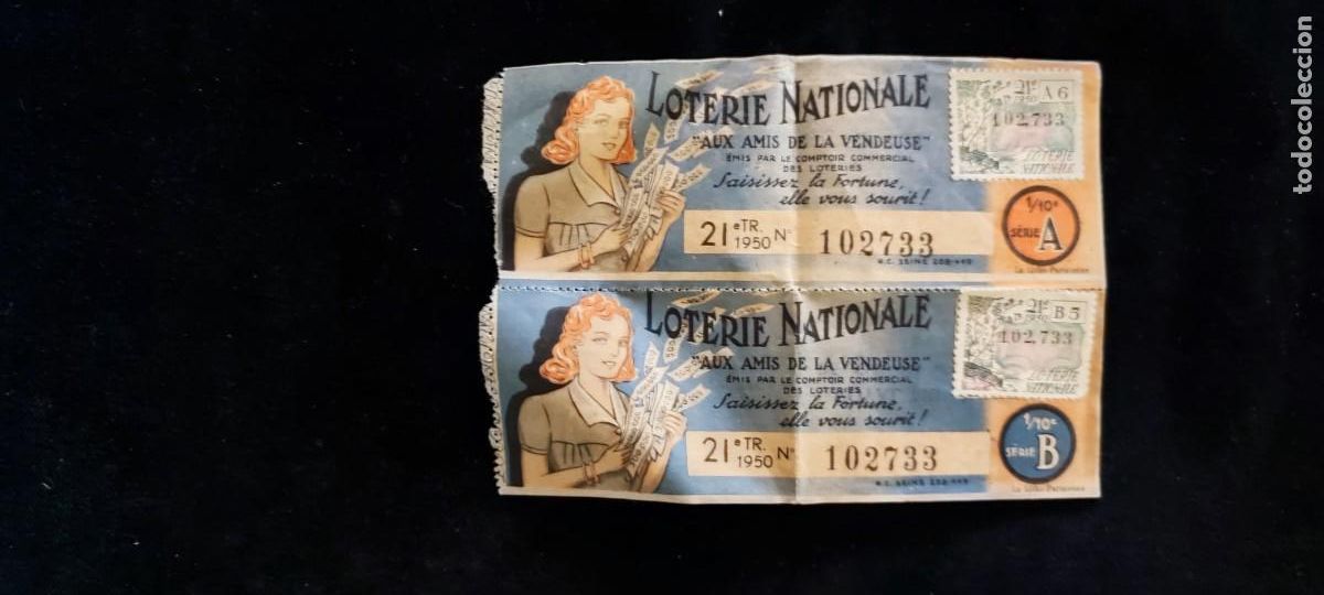 National Spanish Lottery: Dos antiguos billetes de Loterie Nationale de France del a&ntilde;o 1950