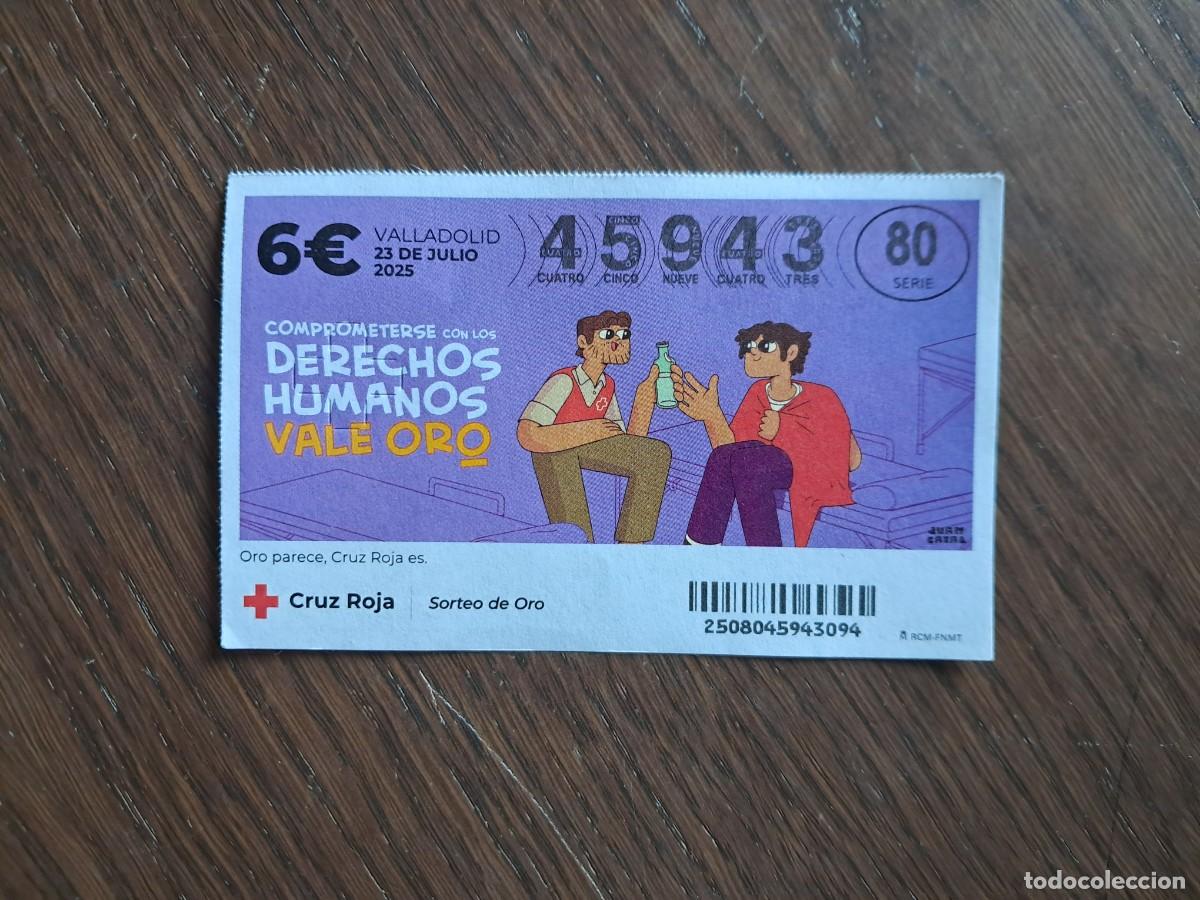 National Spanish Lottery: sorteo de oro cruz roja, 23-07-25, comprometerse con los derechos humanos, vale oro.