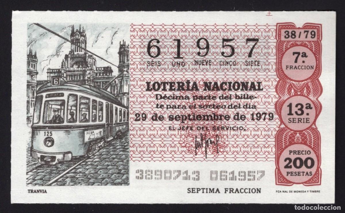 National Spanish Lottery: L. Nacional 29 Septiembre 1979. Tranv&iacute;a. N&ordm; 61957. Admon Sonsoles. &Aacute;vila. Desaparecida.
