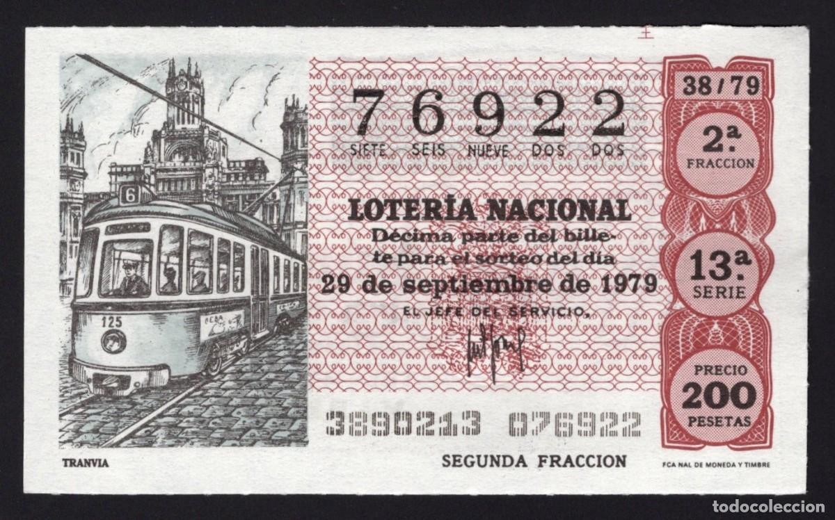 National Spanish Lottery: L. Nacional 29 Septiembre 1979. Tranv&iacute;a. N&ordm; 76922. Admon 12 Conchita. Madrid. Desaparecida.
