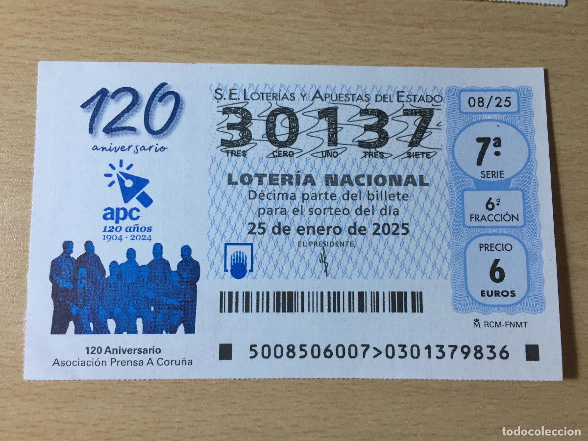 National Spanish Lottery: LOTERIA NACIONAL - 25-01-2025 - 30137 - 120 ANIVERSARIO APC