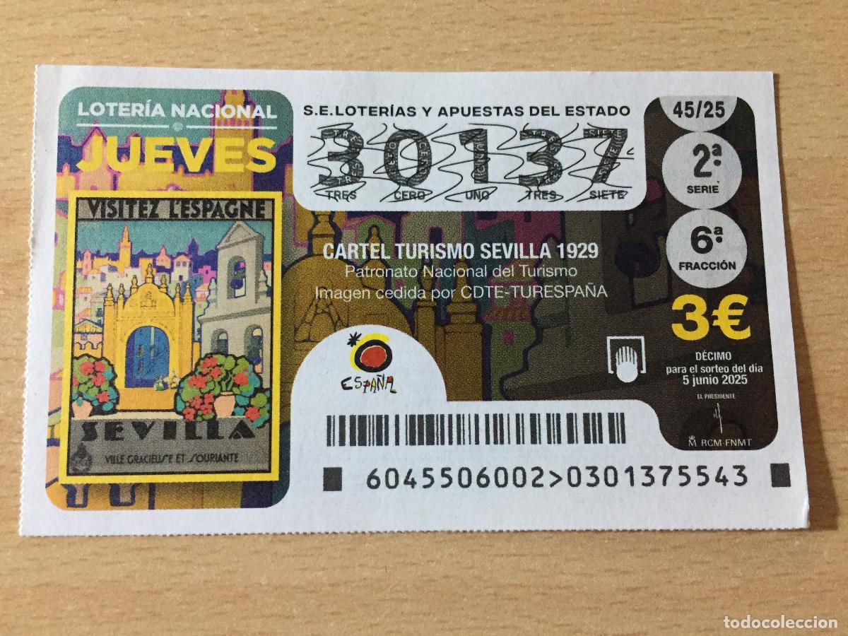 National Spanish Lottery: LOTERIA NACIONAL - 05-06-2025 - 30137 - Cartel Turismo Sevilla 1929
