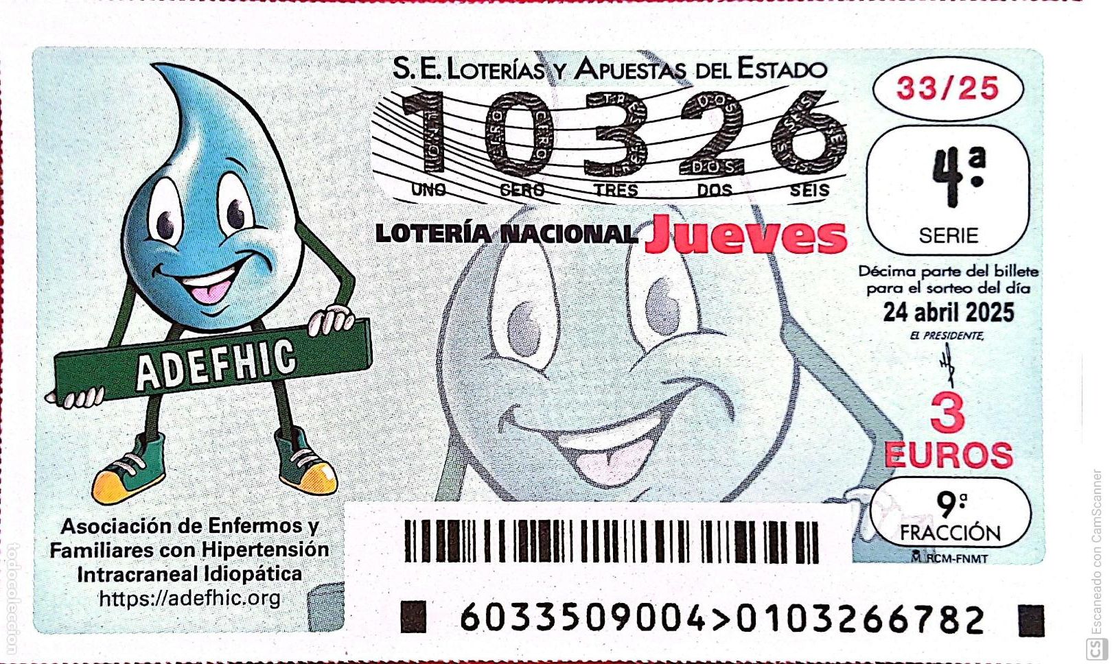 Nationale spanische Lotterie: Espa&ntilde;a. Loter&iacute;a. 2025. Sorteo: 33 Asociaci&oacute;n de Enfermos y Familiares con Hipertensi&oacute;n Intracraneal