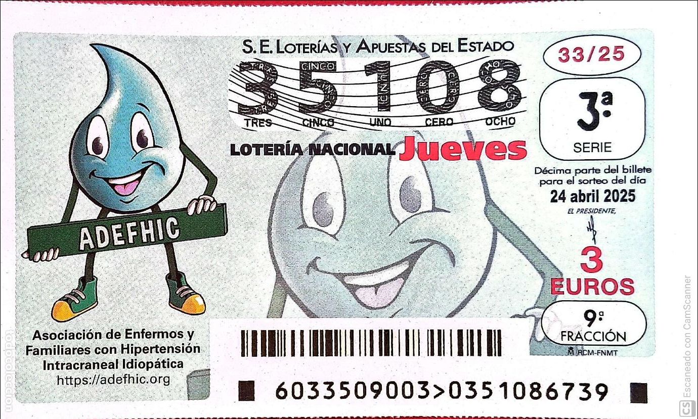 Nationale spanische Lotterie: Espa&ntilde;a. Loter&iacute;a. 2025. Sorteo: 33 Asociaci&oacute;n de Enfermos y Familiares con Hipertensi&oacute;n Intracraneal