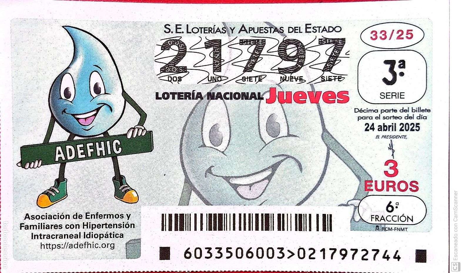 Nationale spanische Lotterie: Espa&ntilde;a. Loter&iacute;a. 2025. Sorteo: 33 Asociaci&oacute;n de Enfermos y Familiares con Hipertensi&oacute;n Intracraneal