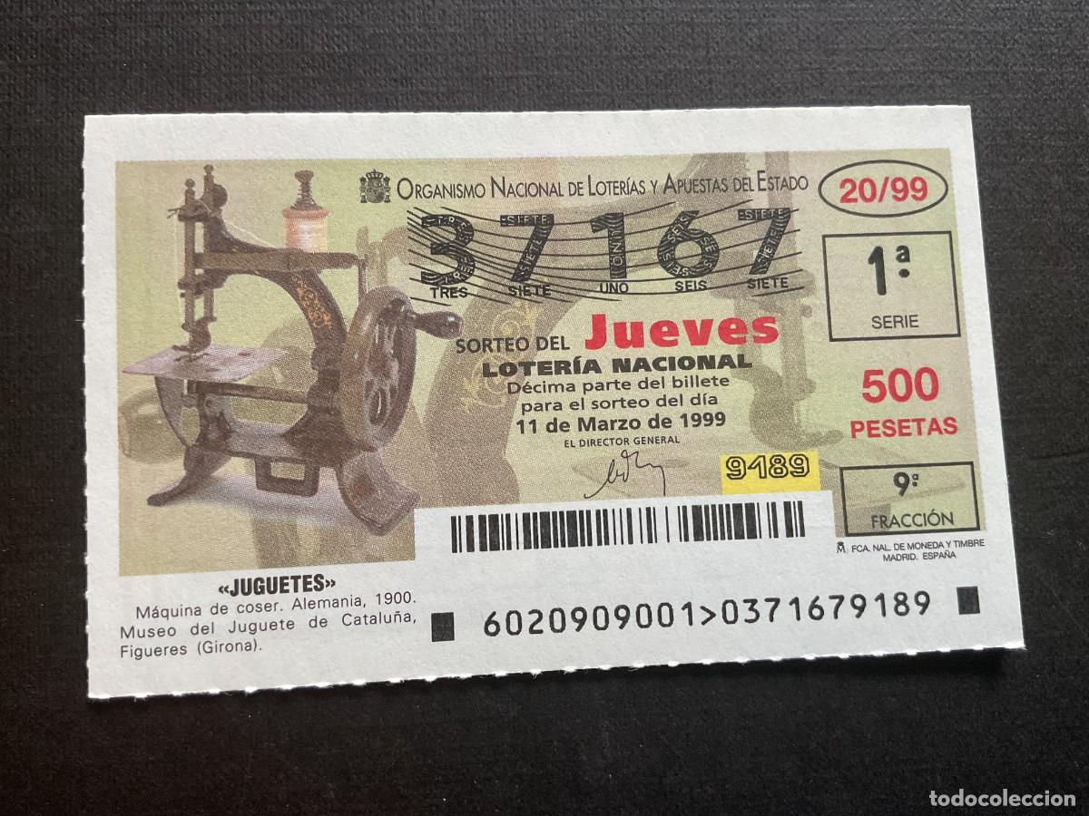 Nationale spanische Lotterie: DECIMO LOTERIA JUEVES N&ordm; 37167 SORTEO 20A&Ntilde;O 1999