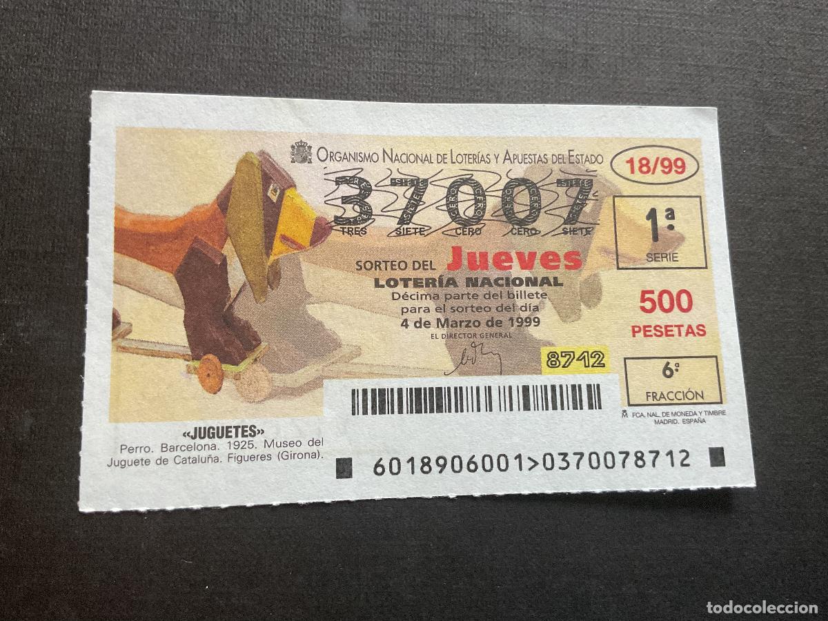 Lotaria Nacional: DECIMO LOTERIA JUEVES N&ordm; 37007 SORTEO 18 A&Ntilde;O 1999