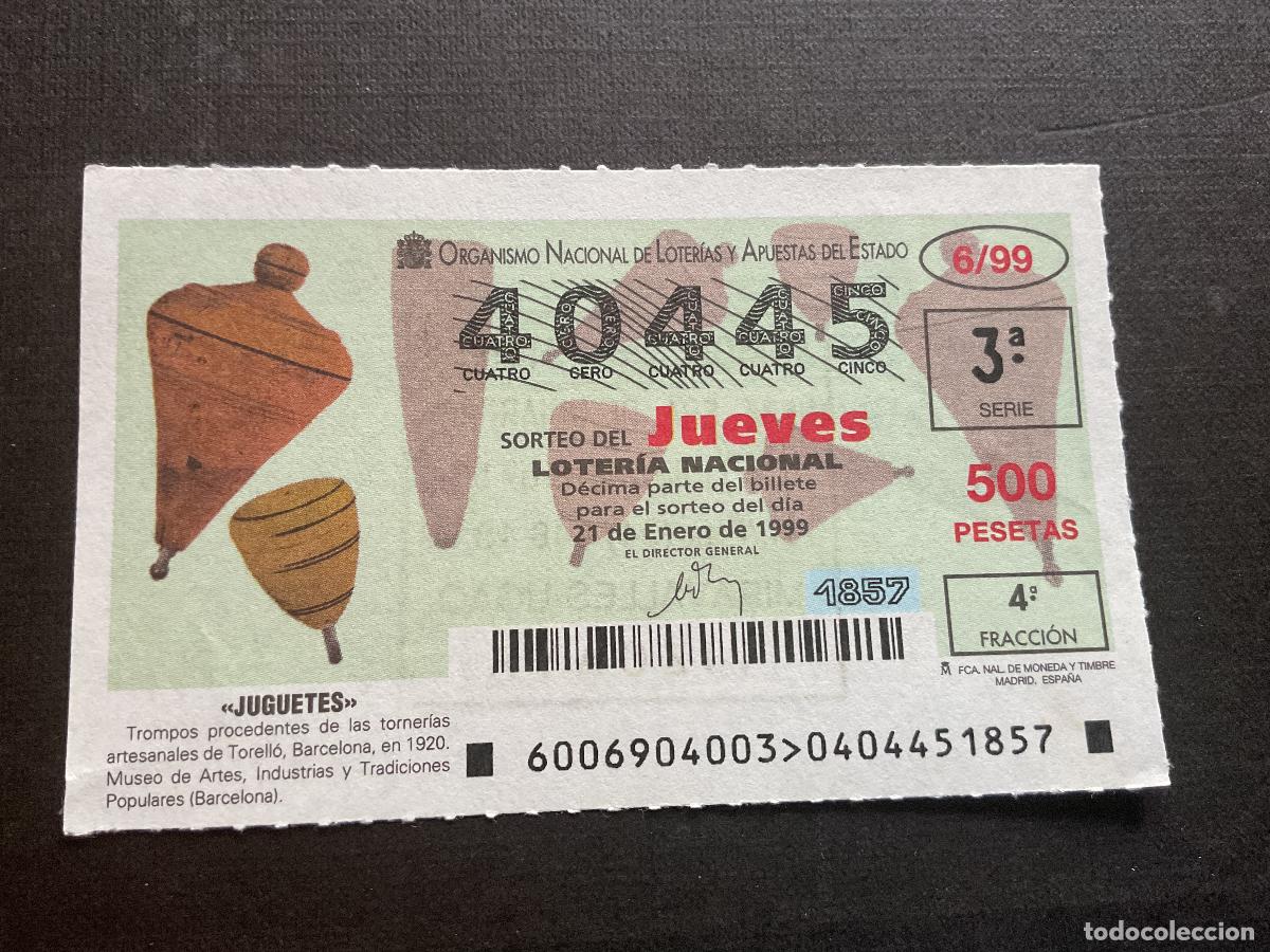 Nationale spanische Lotterie: DECIMO LOTERIA JUEVES N&ordm; 40445 SORTEO 06 A&Ntilde;O 1999