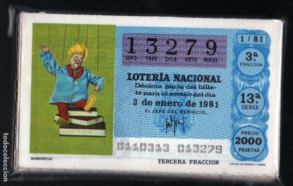 National Spanish Lottery: LOTER&Iacute;A NACIONAL DEL S&Aacute;BADO - A&Ntilde;O 1981 COMPLETO - 50 D&Eacute;CIMOS -