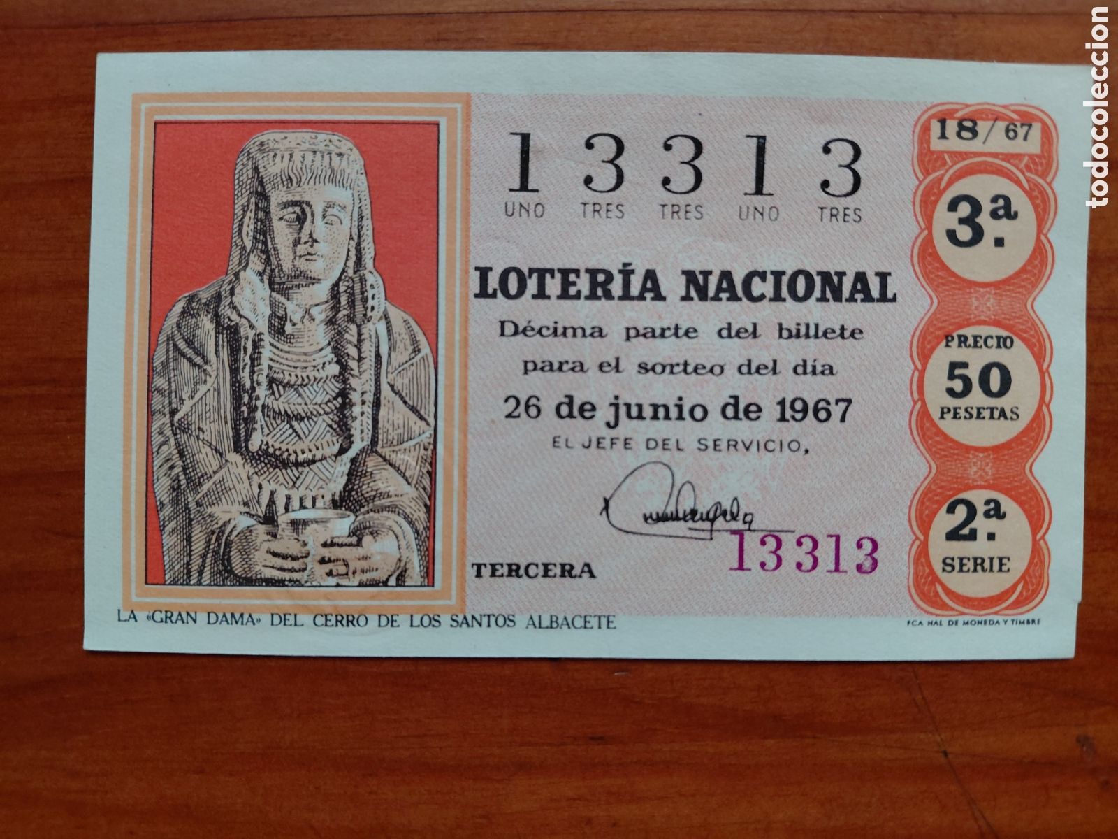 National Spanish Lottery: D&eacute;cimo de loter&iacute;a, sorteo del d&iacute;a 26 de junio de 1967