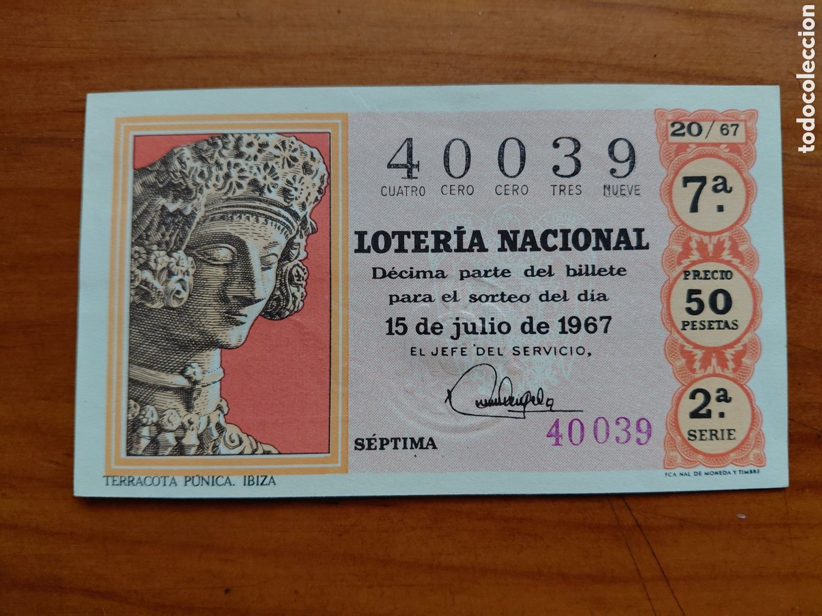 National Spanish Lottery: D&eacute;cimo de loter&iacute;a, sorteo del d&iacute;a 15 de julio de 1967