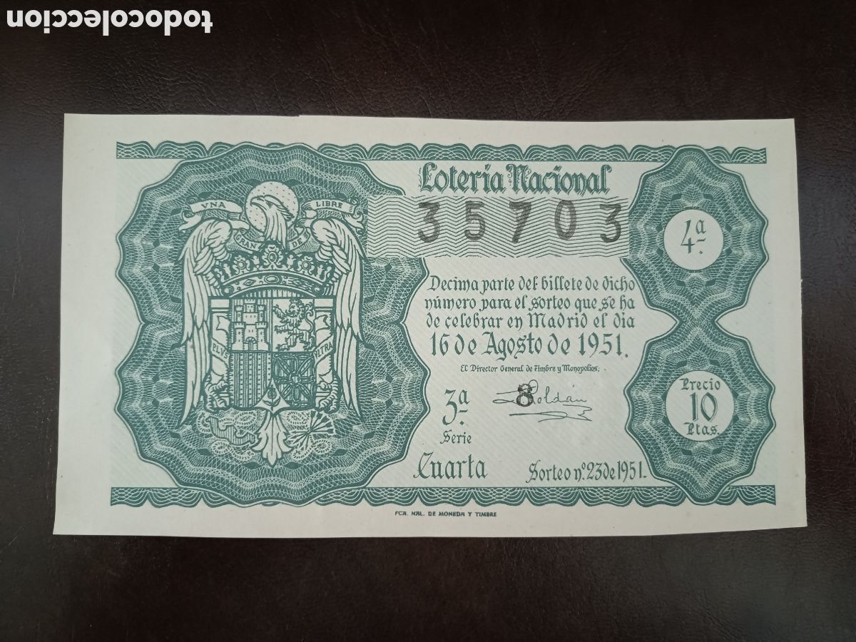 National Spanish Lottery: LOTERIA NACIONAL N&ordm; 35703 - 16 DE AGOSTO DE 1951 - SORTEO N&ordm; 23