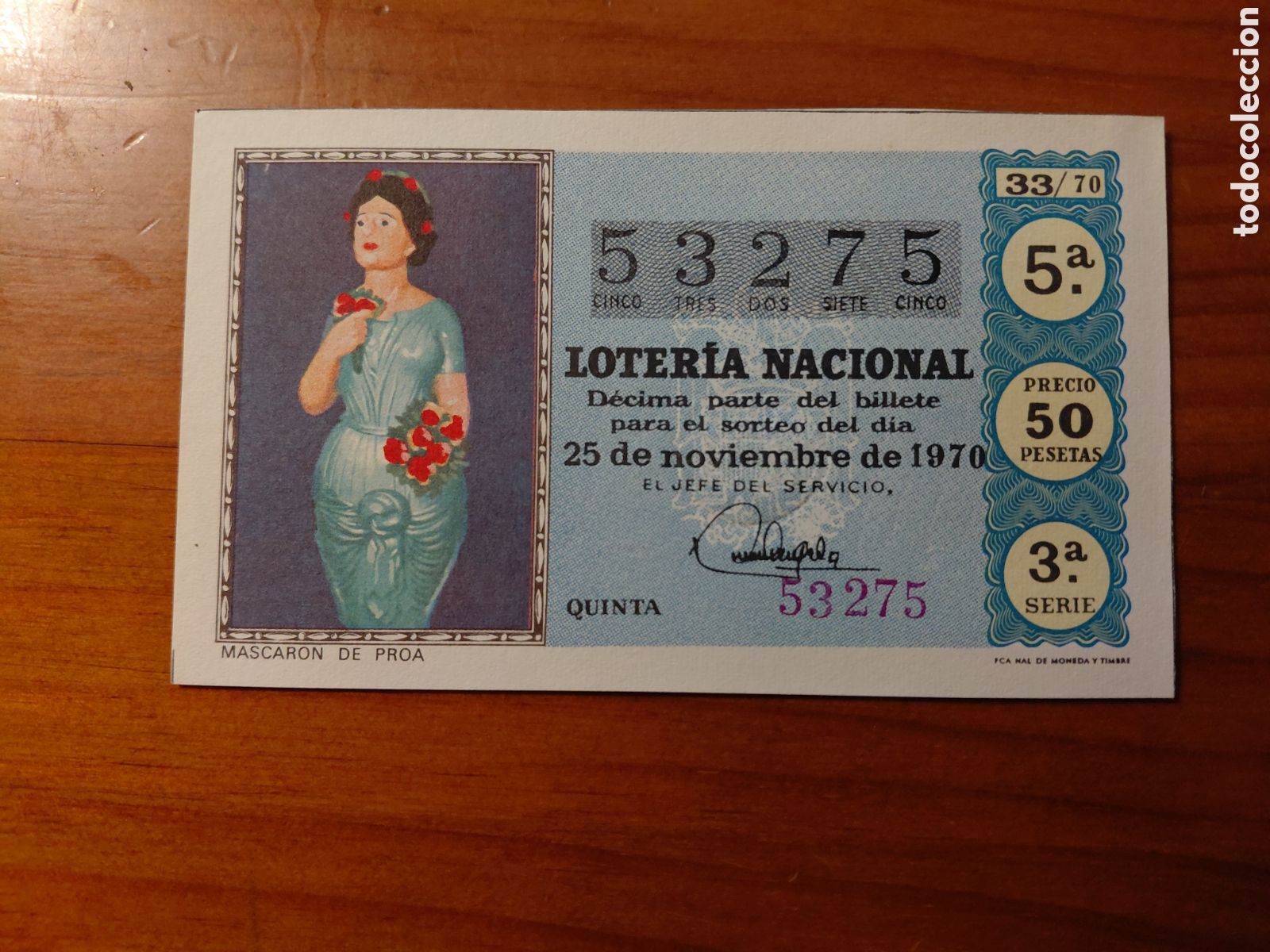 National Spanish Lottery: D&eacute;cimo de loter&iacute;a, sorteo del 25 de noviembre de 1970