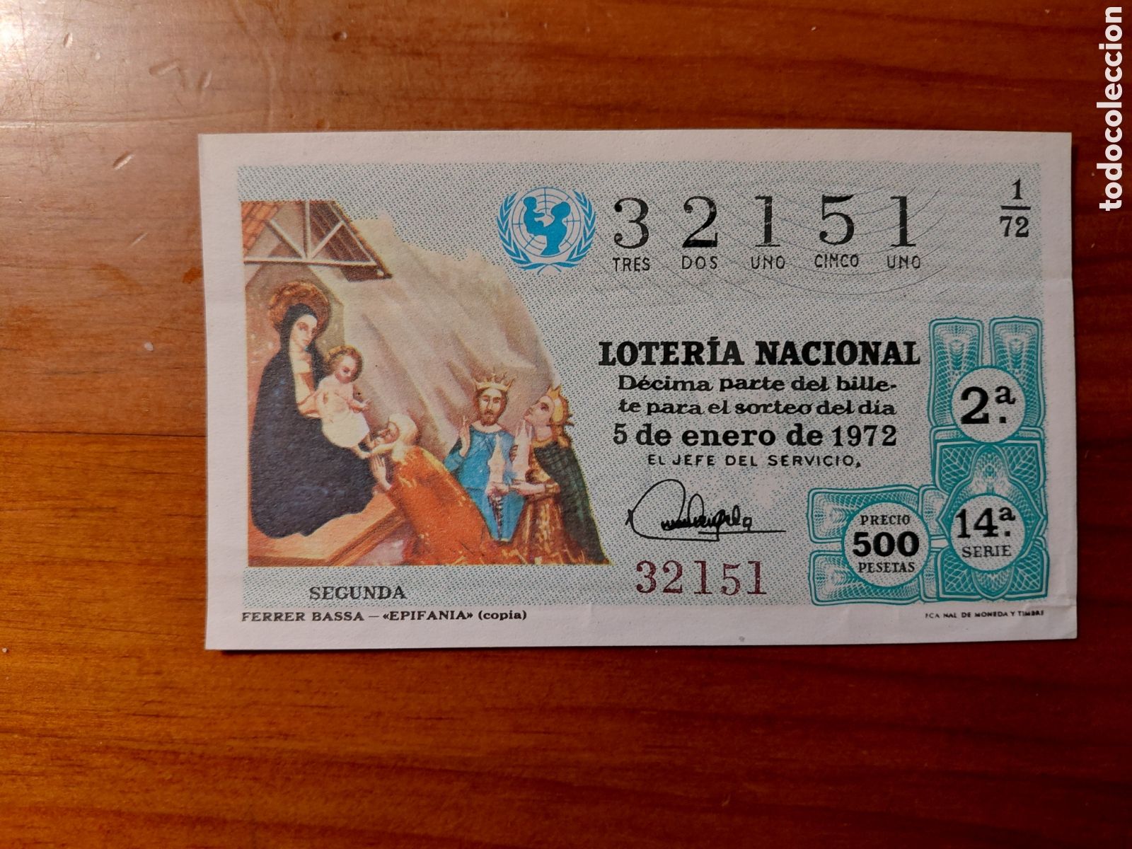 National Spanish Lottery: D&eacute;cimo de loter&iacute;a, sorteo del d&iacute;a 5 de enero de 1972