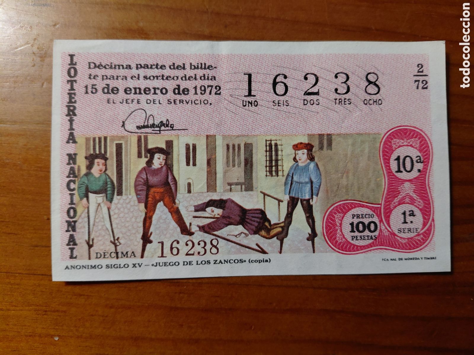 National Spanish Lottery: D&eacute;cimo de loter&iacute;a, sorteo del d&iacute;a 15 de enero de 1972