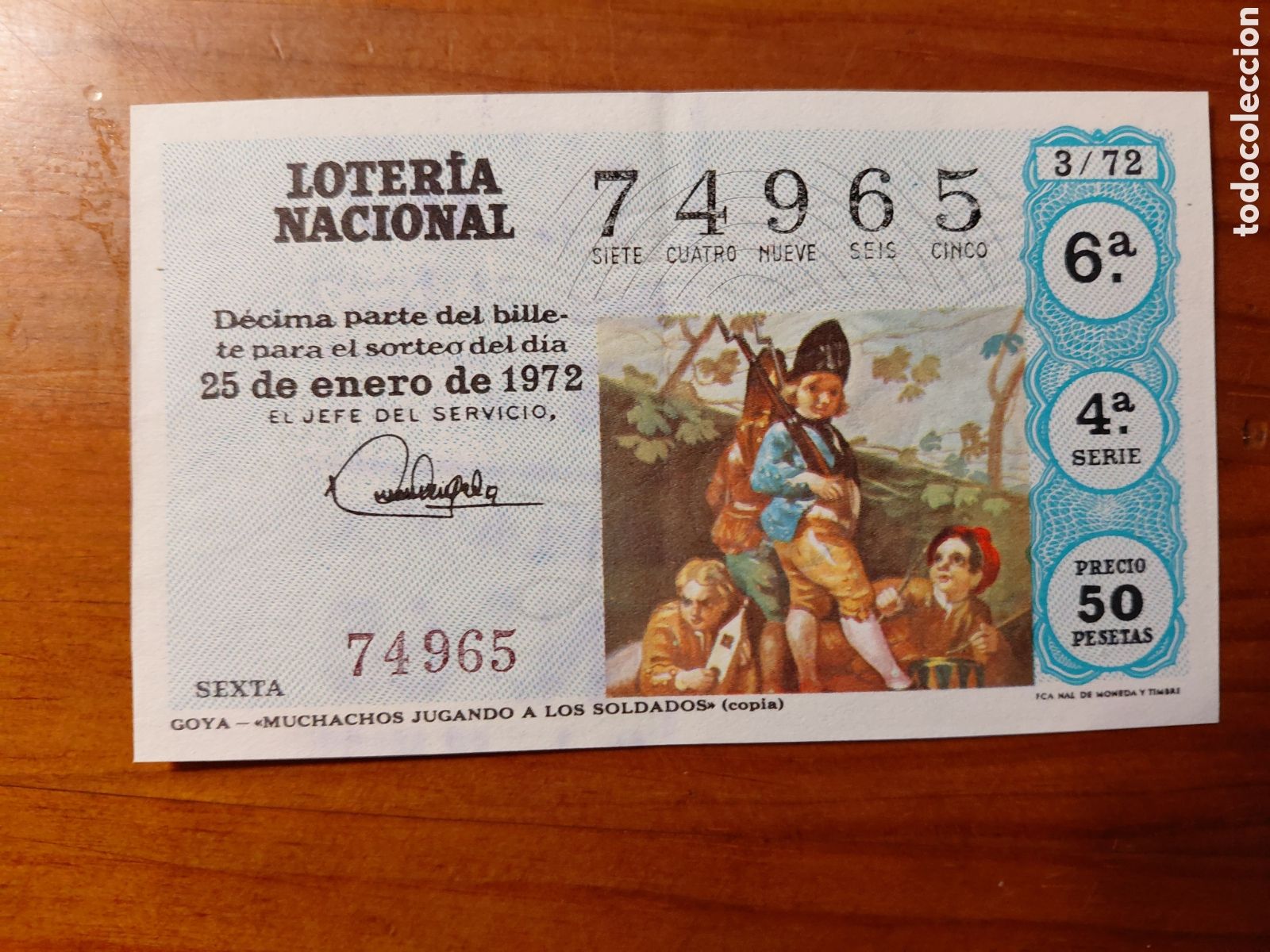 National Spanish Lottery: D&eacute;cimo de loter&iacute;a, sorteo del d&iacute;a 25 de enero de 1972