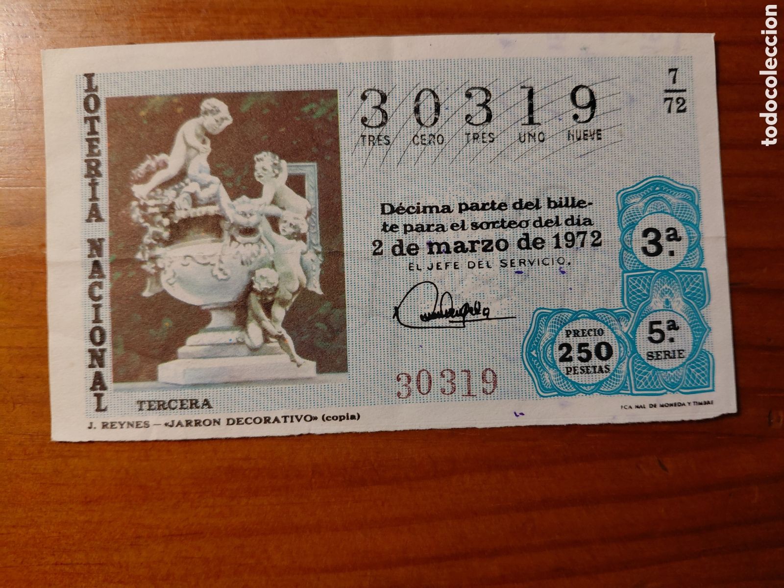 National Spanish Lottery: D&eacute;cimo de loter&iacute;a, sorteo del d&iacute;a 2 de marzo de 1972