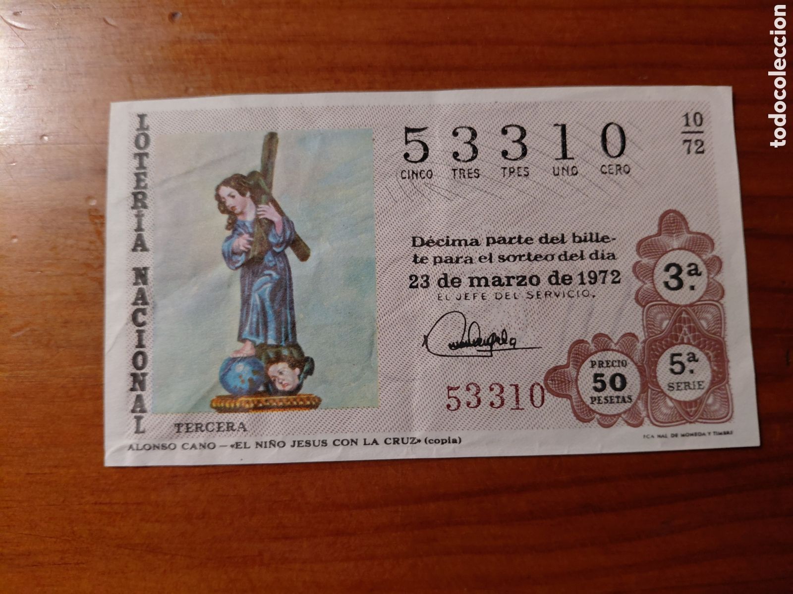 National Spanish Lottery: D&eacute;cimo de loter&iacute;a, sorteo del d&iacute;a 23 de marzo de 1972